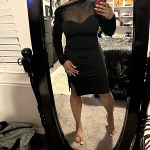 Elegant Black Sheer Long Sleeve Dress